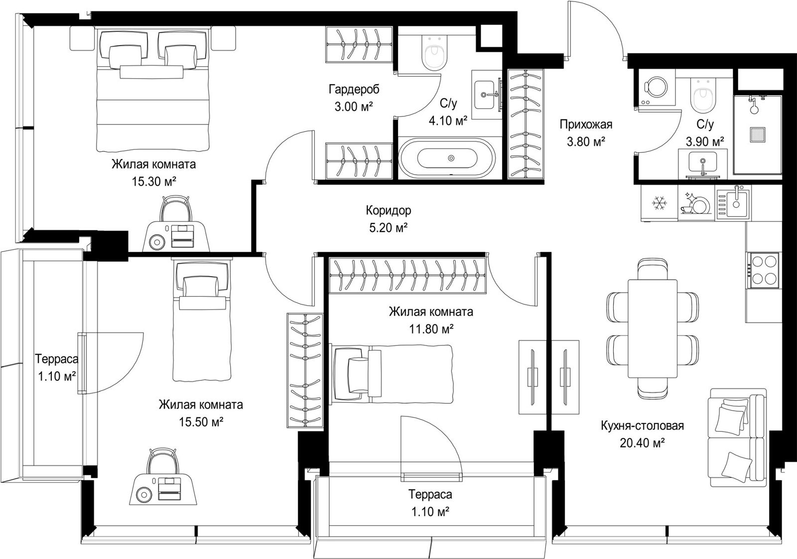 3-комнатная квартира, 85,2 м²