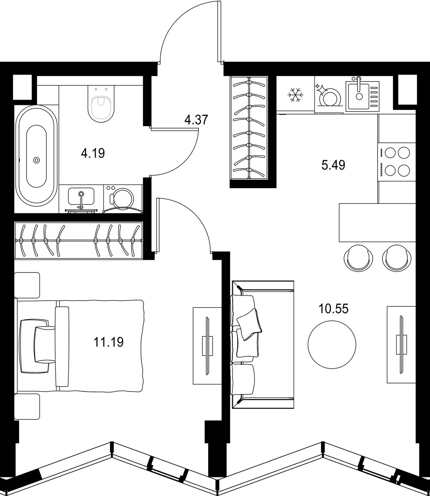 1-комнатная квартира, 35,8 м²
