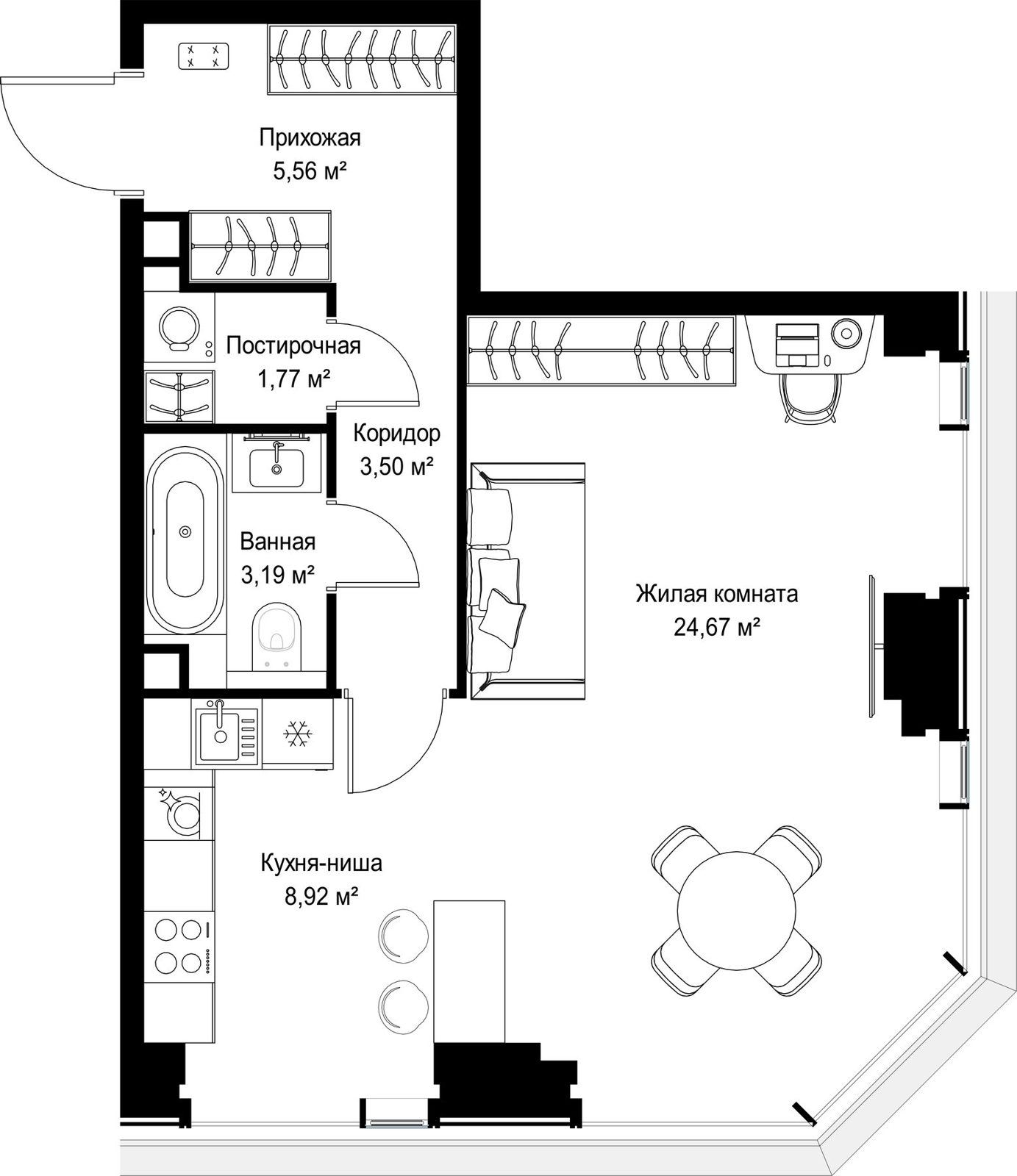 1-комнатная квартира, 47,6 м²