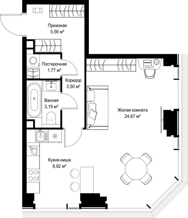 1-комнатная квартира, 47,6 м² — фото 1