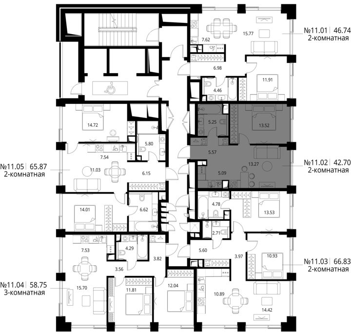 1-комнатная квартира, 42,7 м² — фото 2