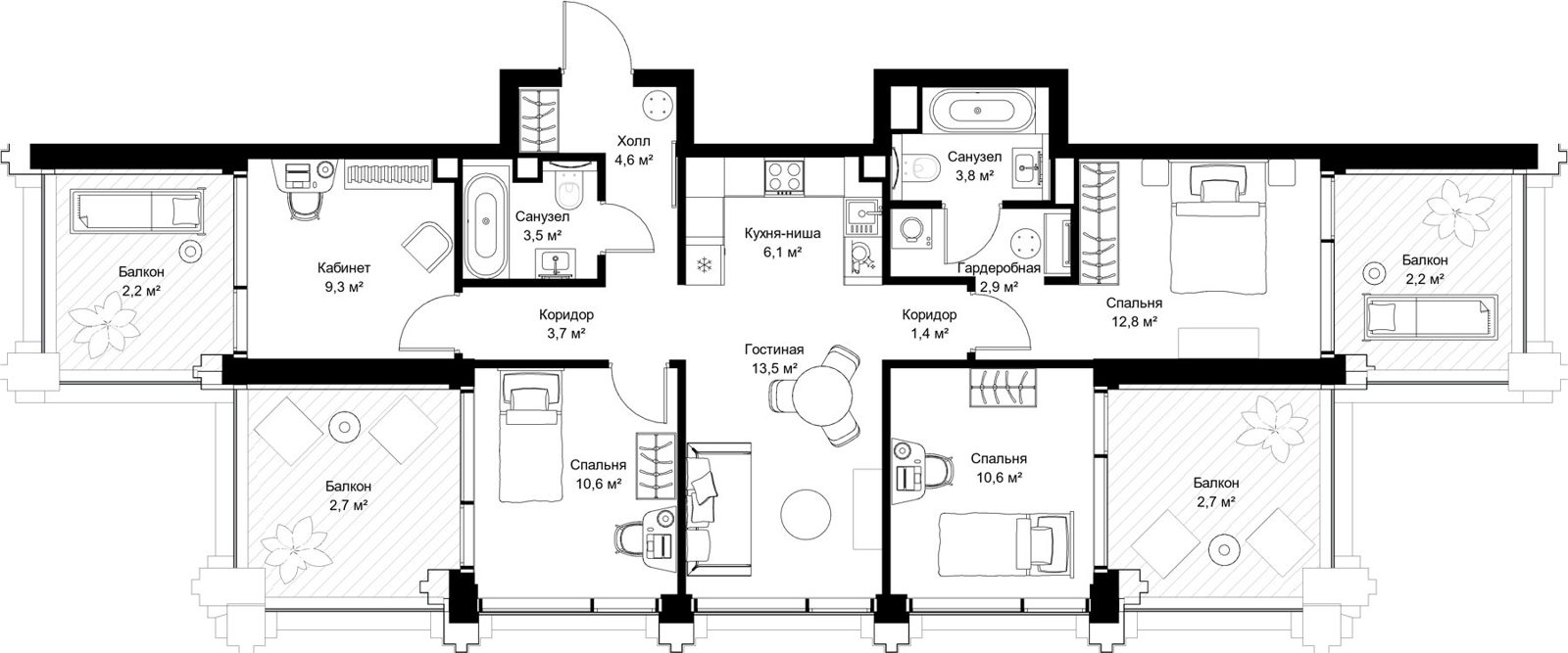 4-комнатная квартира, 92,6 м²