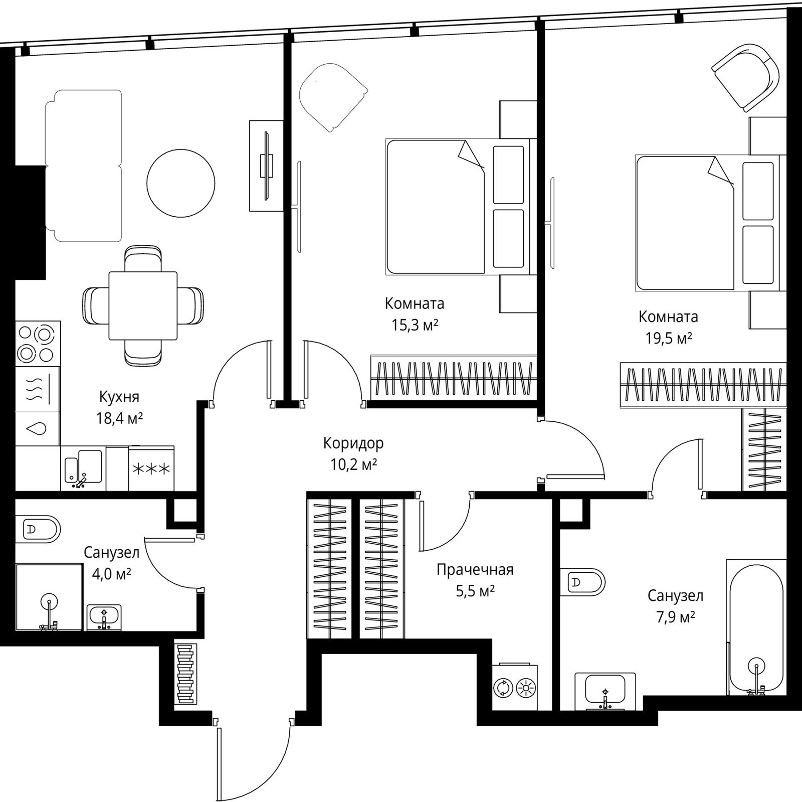 2-комнатная квартира, 80,8 м²