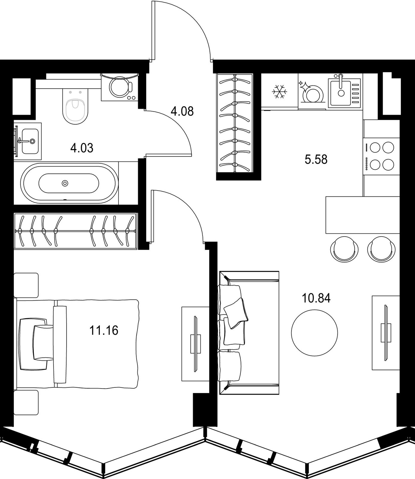 1-комнатная квартира, 35,7 м²