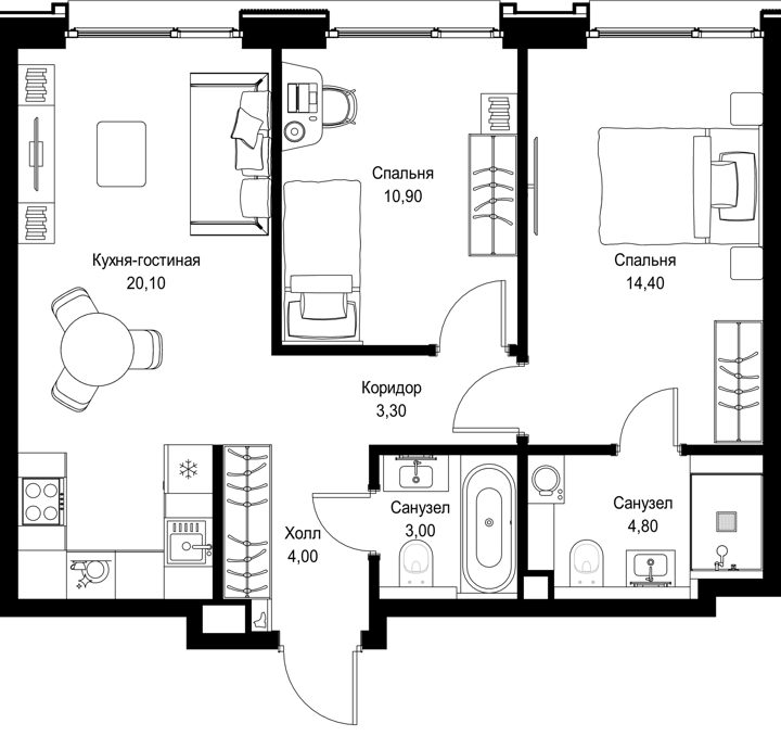 2-комнатная квартира, 60,5 м² — фото 1