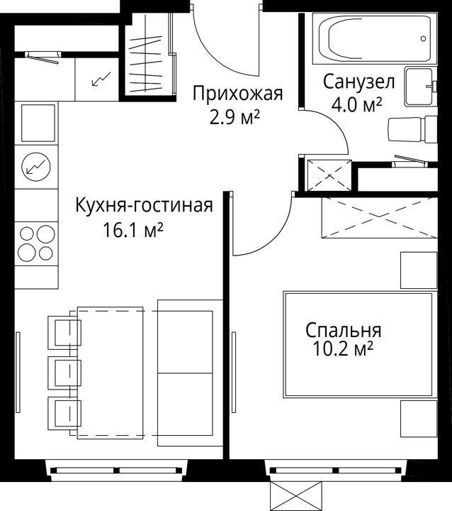 1-комнатная квартира, 33,2 м² — фото 1