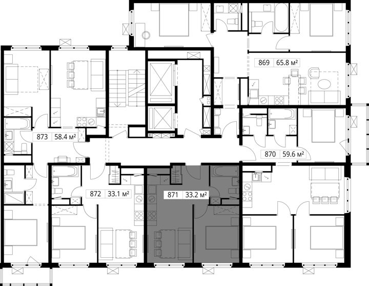 1-комнатная квартира, 33,2 м² — фото 2