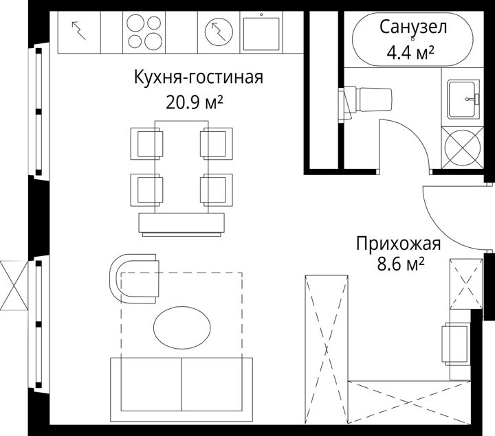 Квартира-студия, 33,9 м² — фото 1
