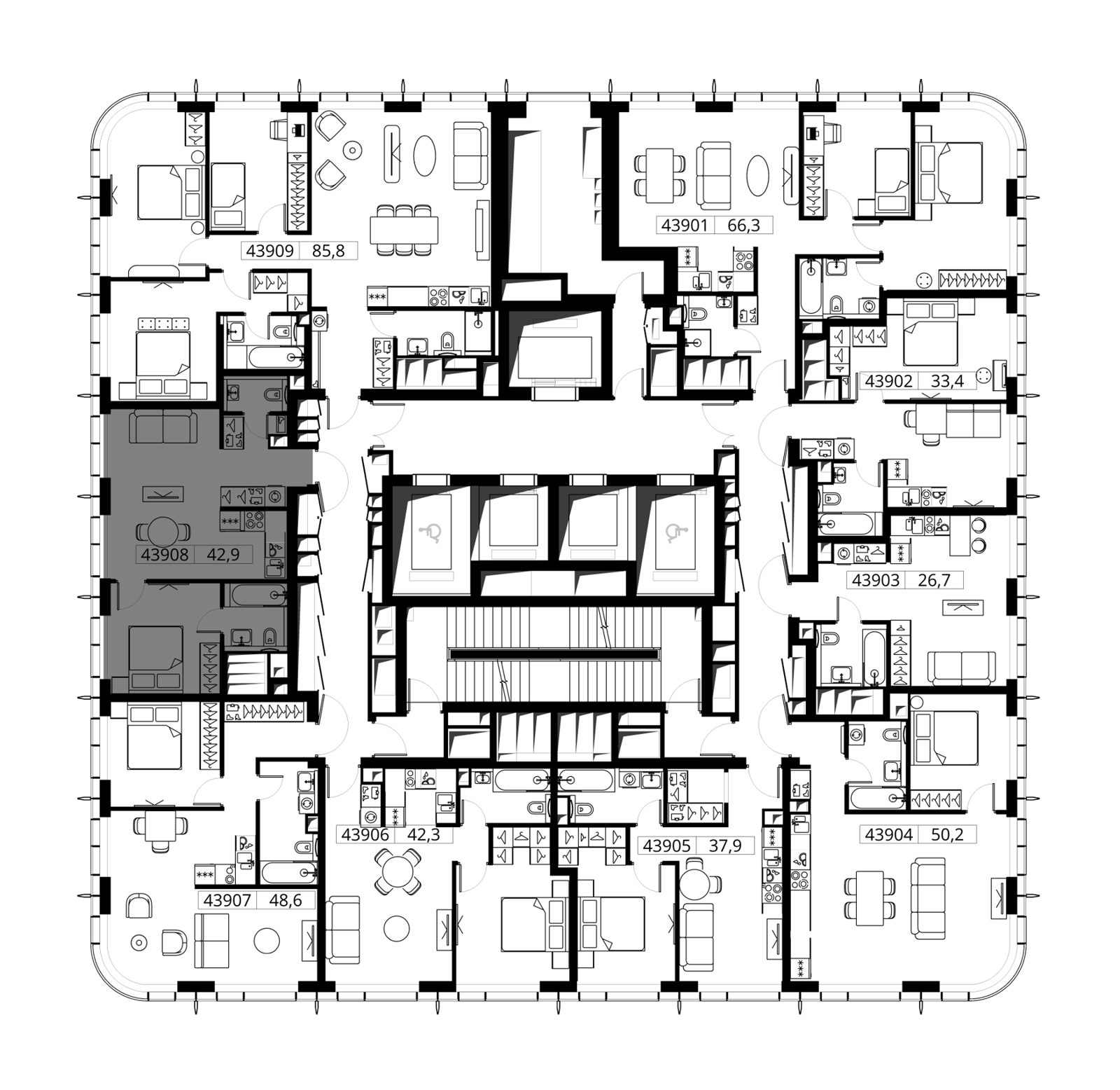 1-комнатная квартира, 42,9 м² — фото 2