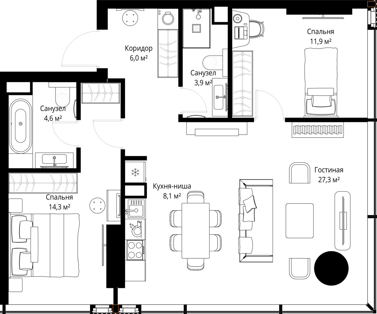 2-комнатная квартира, 76,1 м²