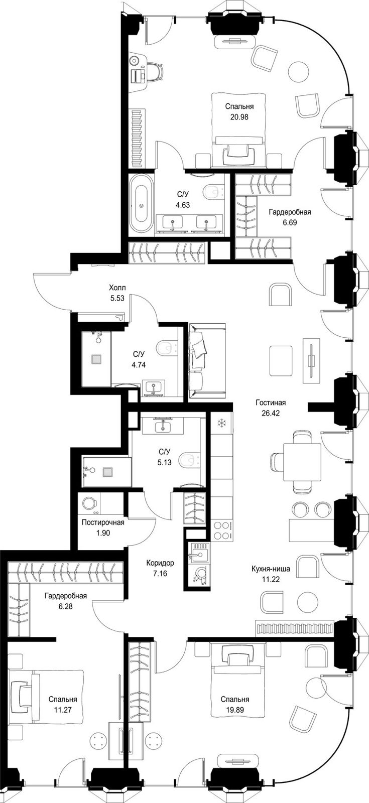 3-комнатная квартира, 132,8 м²