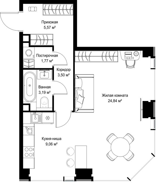 1-комнатная квартира, 47,9 м² — фото 1