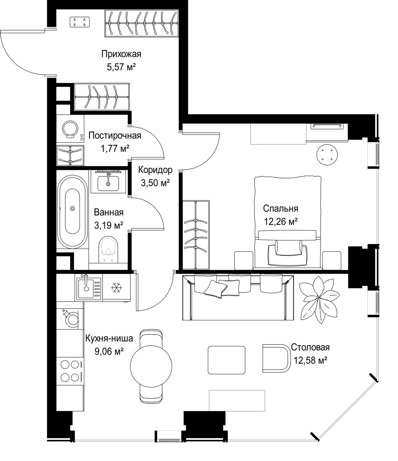 1-комнатная квартира, 47,9 м² — фото 2
