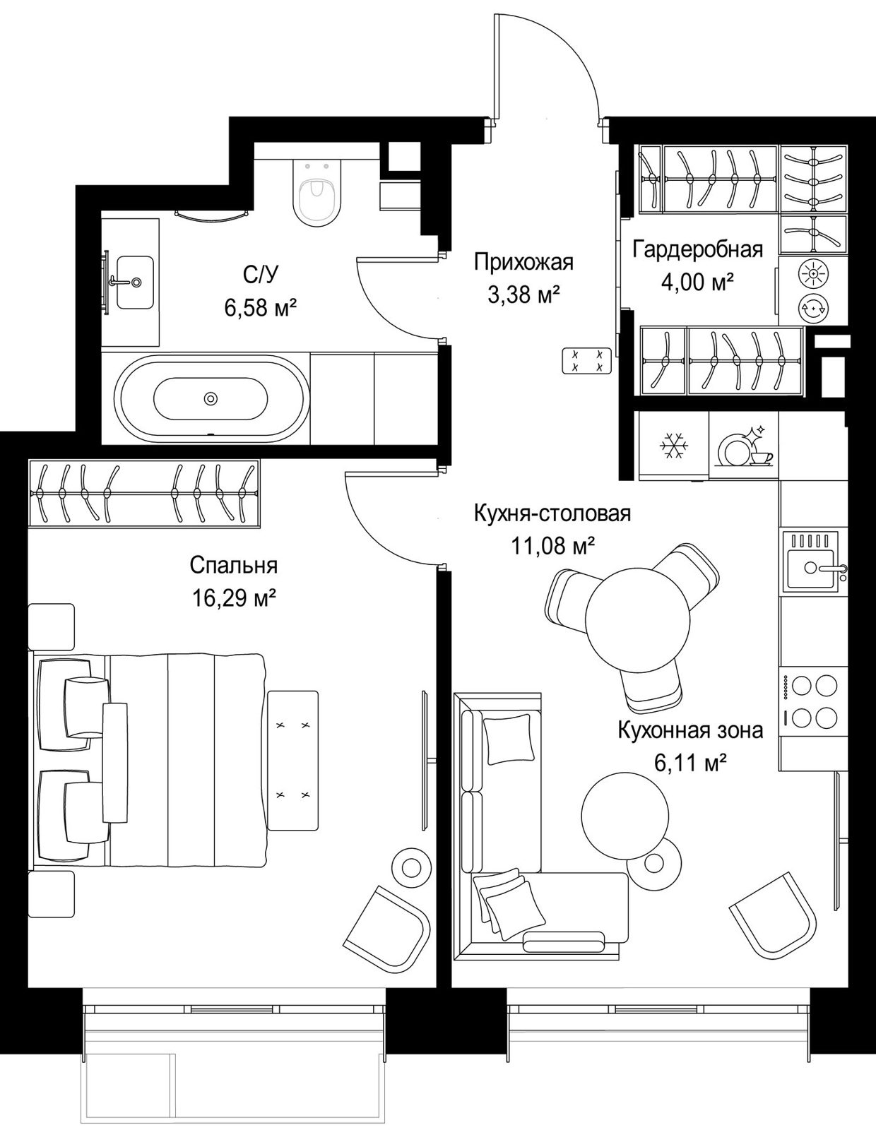 1-комнатная квартира, 47,4 м²
