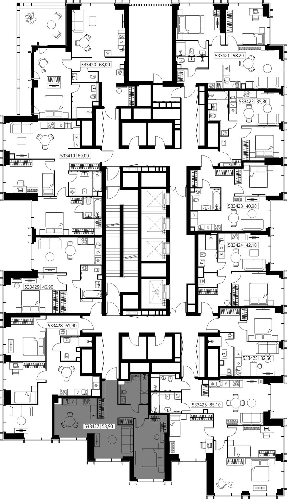 1-комнатная квартира, 53,9 м² — фото 2