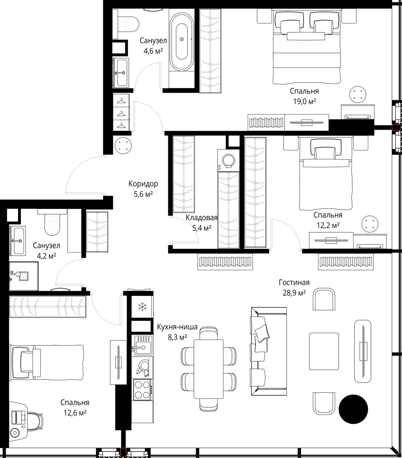 3-комнатная квартира, 100,8 м²