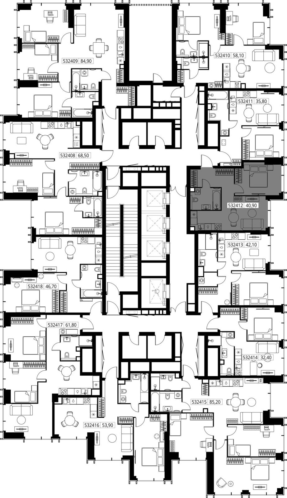 1-комнатная квартира, 40,9 м² — фото 2