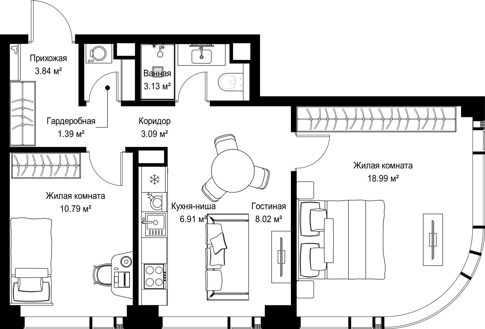 2-комнатная квартира, 56,2 м²