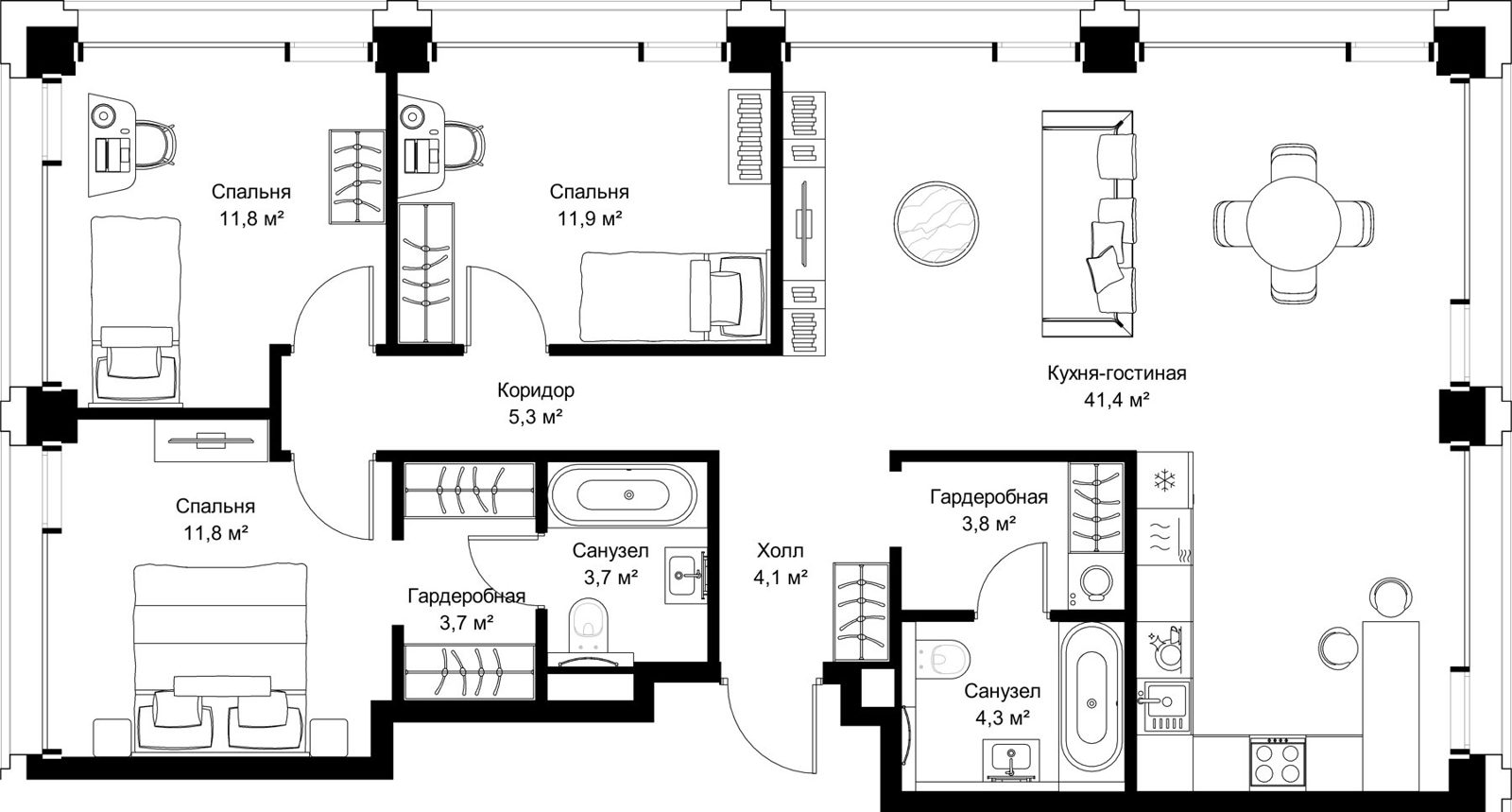 3-комнатная квартира, 101,8 м²