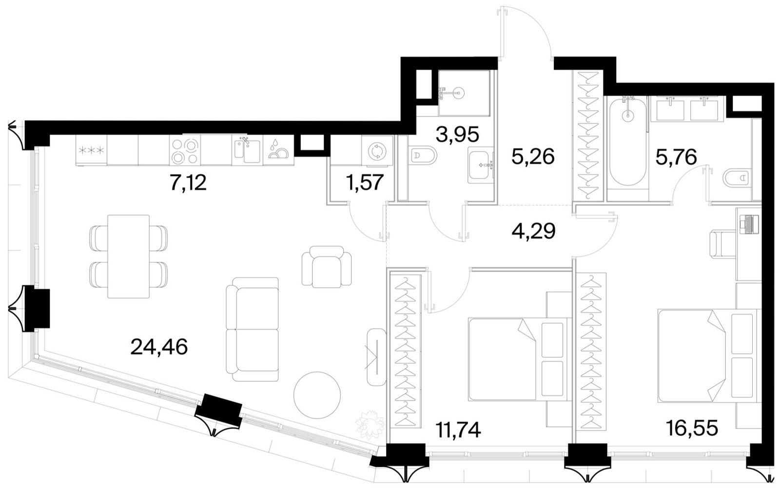 2-комнатная квартира, 80,7 м²
