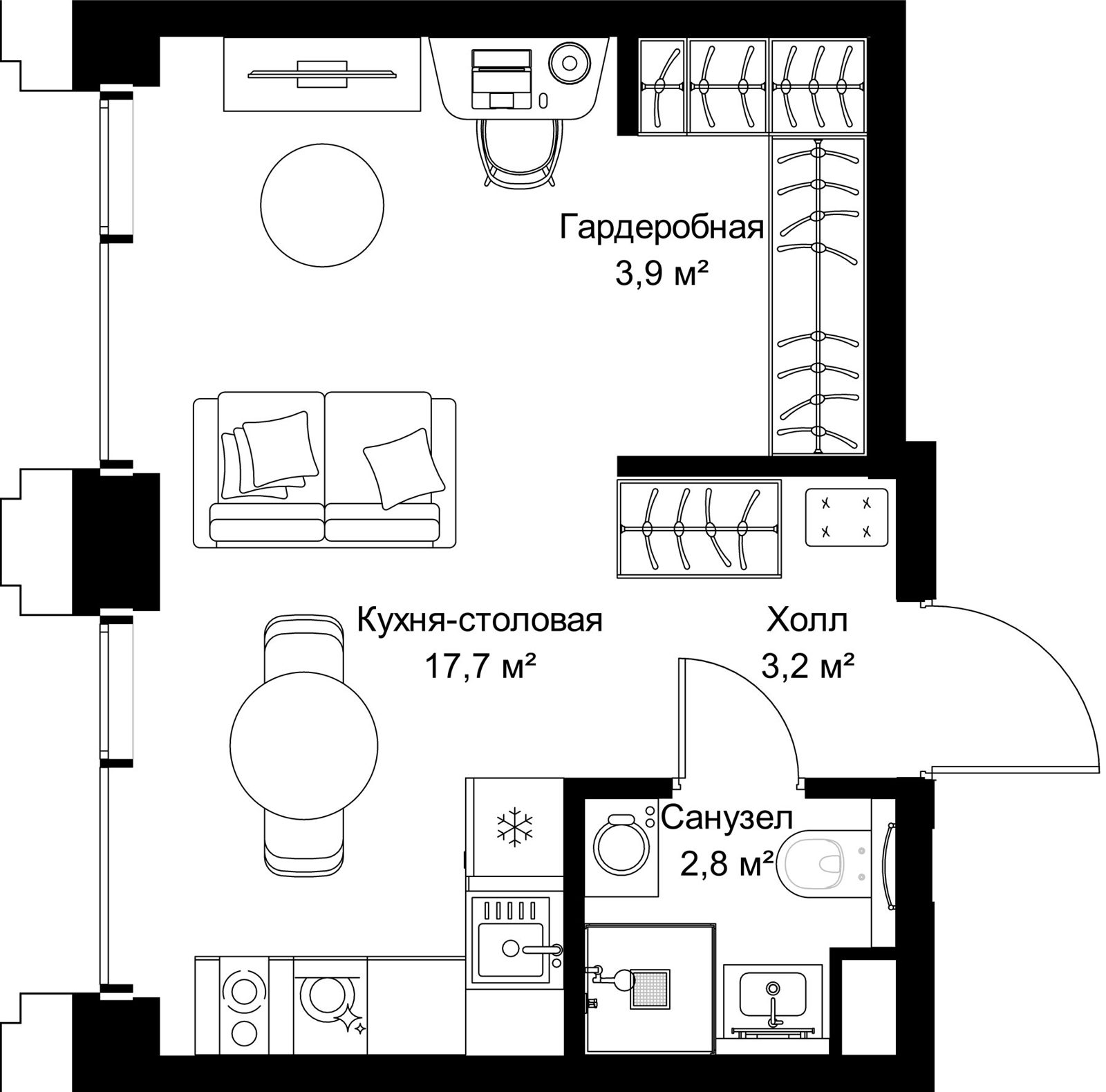 Квартира-студия, 27,6 м²