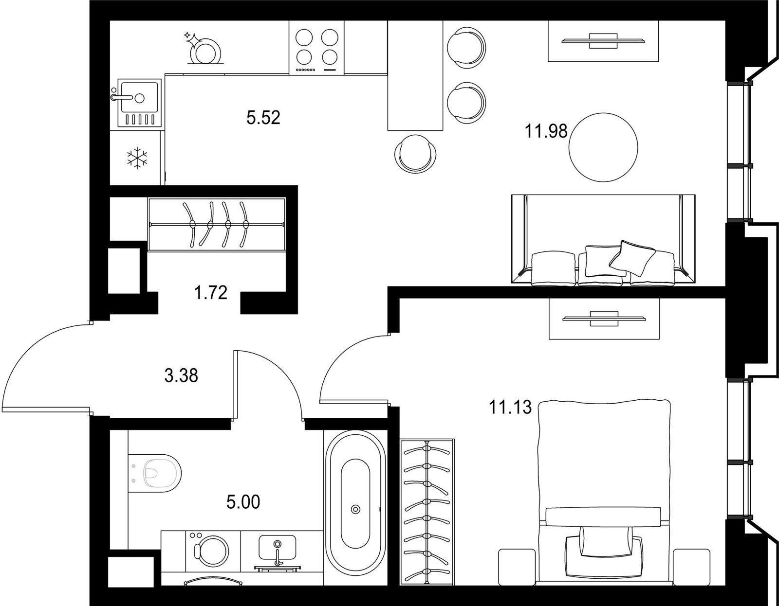 1-комнатная квартира, 38,7 м²