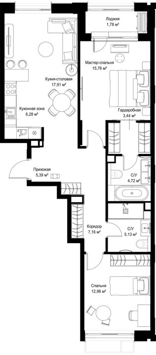 2-комнатная квартира, 80,5 м² — фото 1