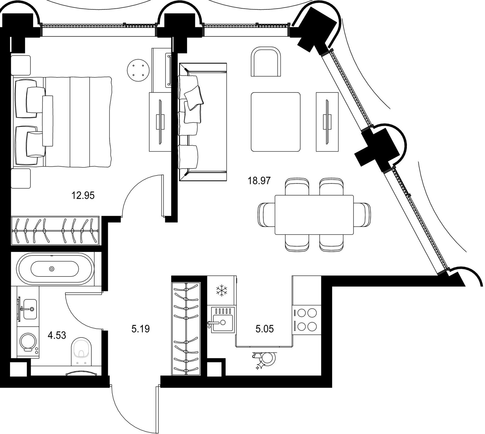 1-комнатная квартира, 46,7 м²