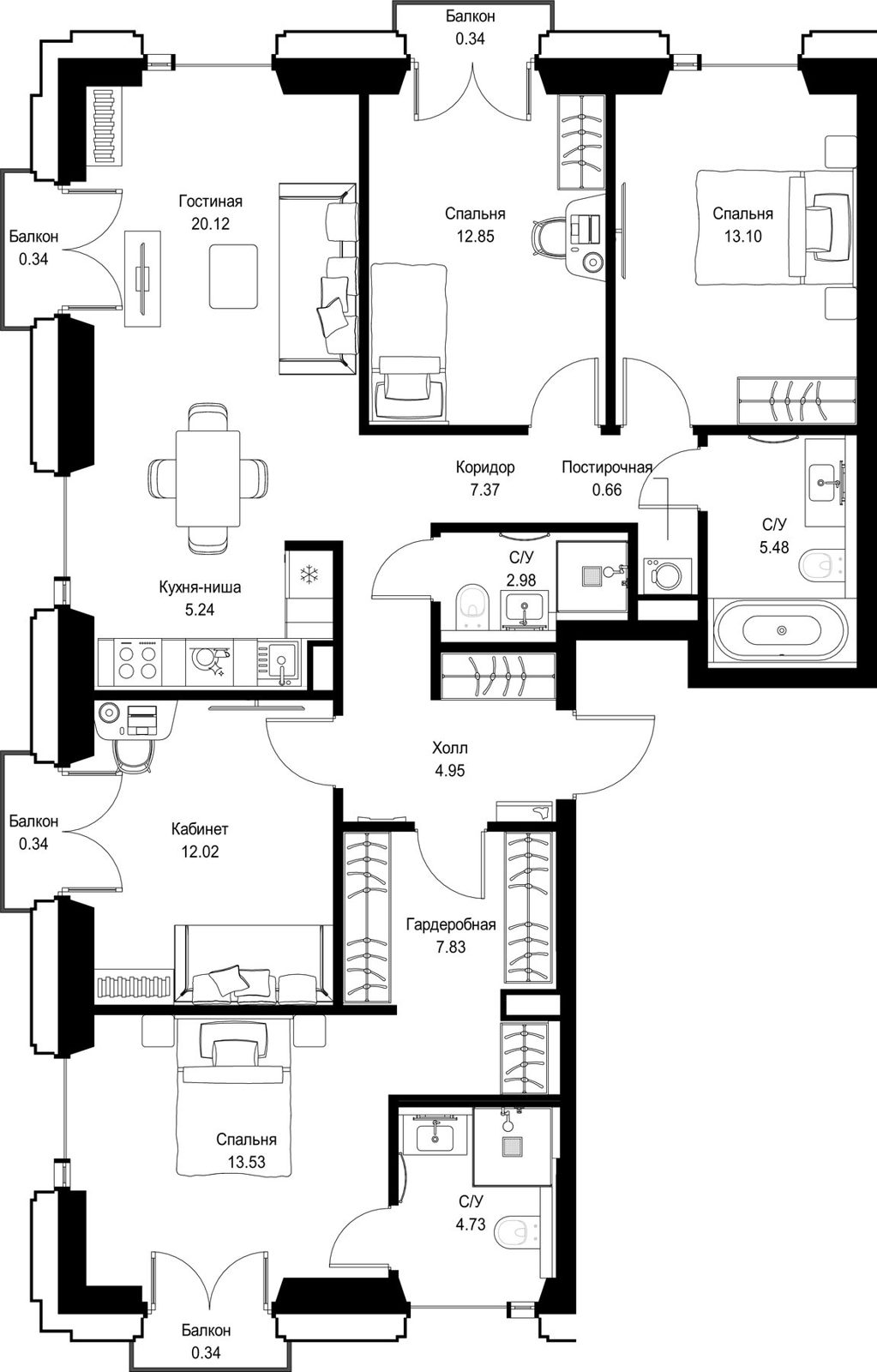 4-комнатная квартира, 112,2 м²