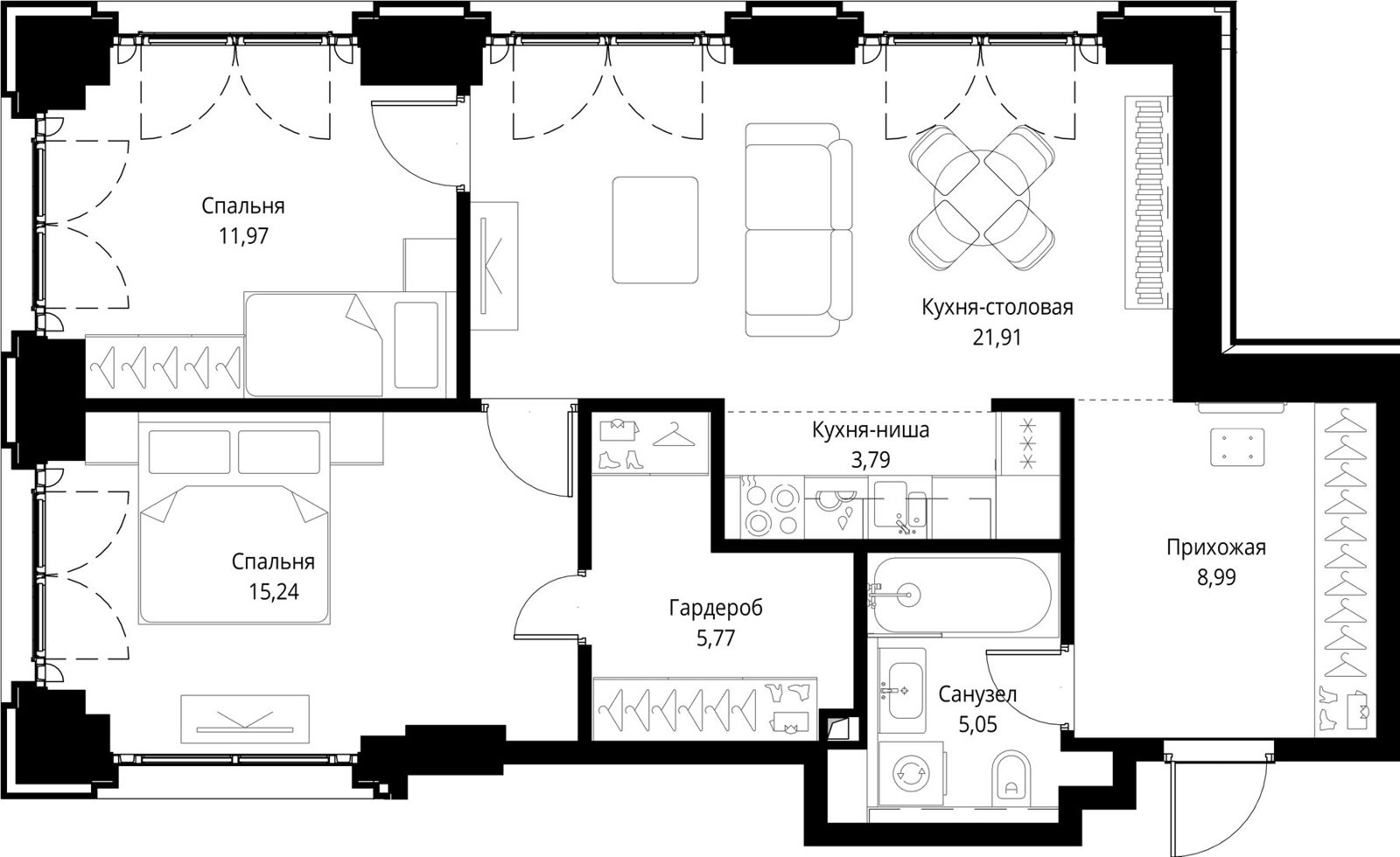 2-комнатная квартира, 72,7 м²