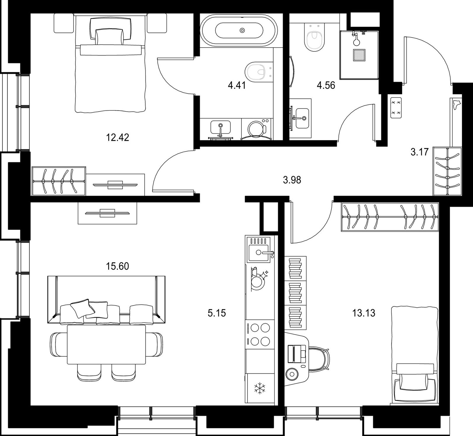 2-комнатная квартира, 62,4 м²