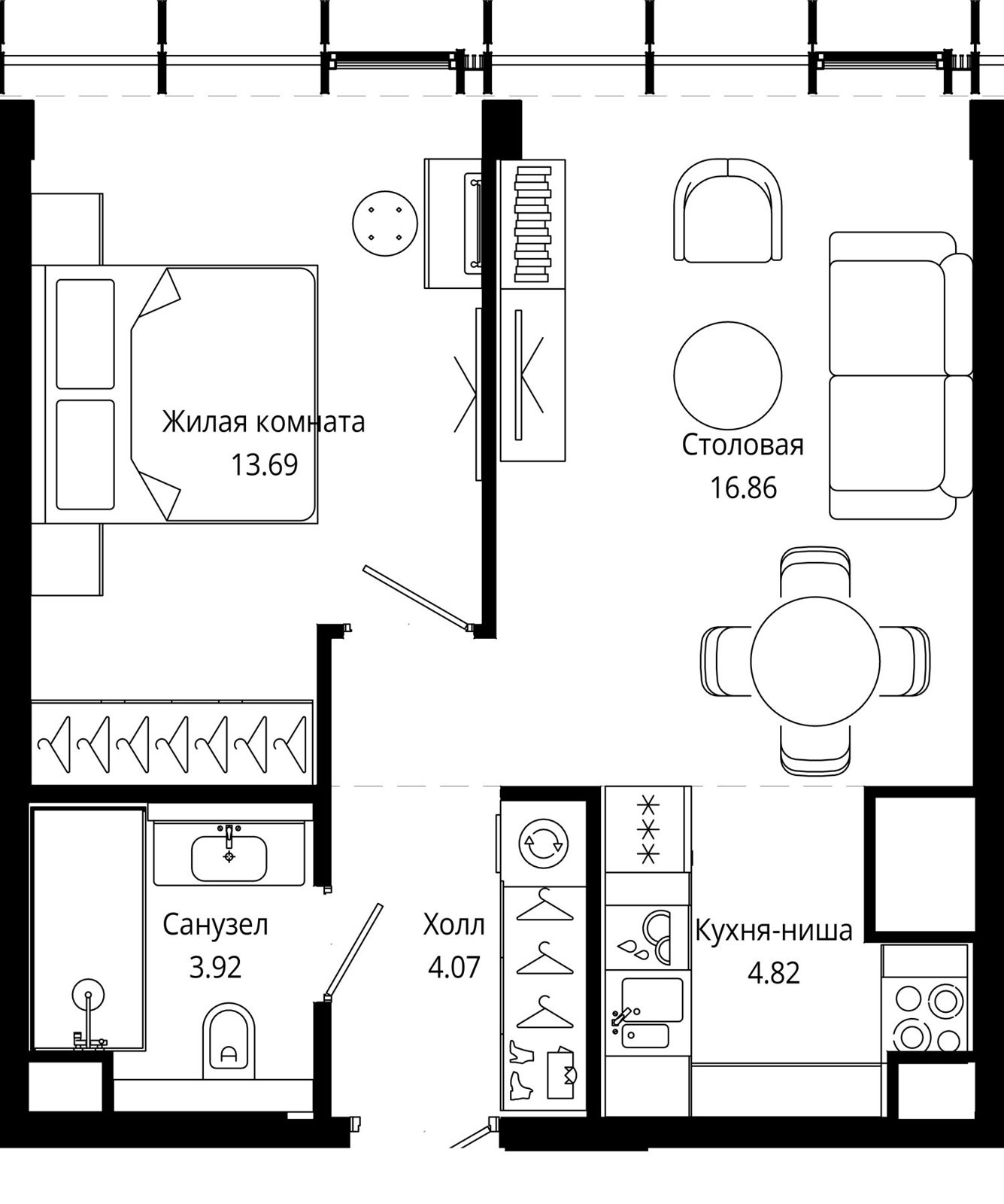 1-комнатная квартира, 43,8 м²