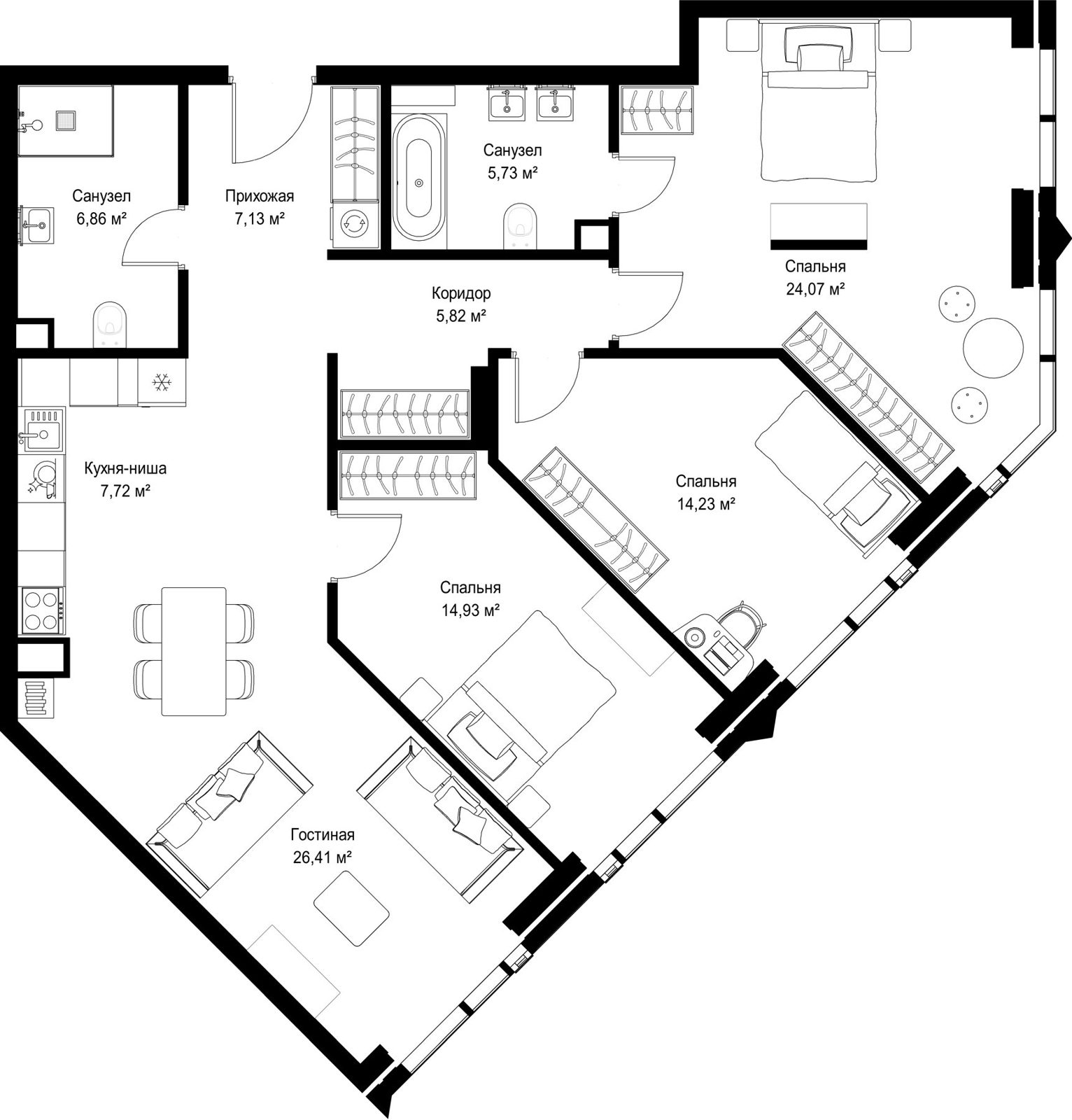 3-комнатная квартира, 112,9 м²