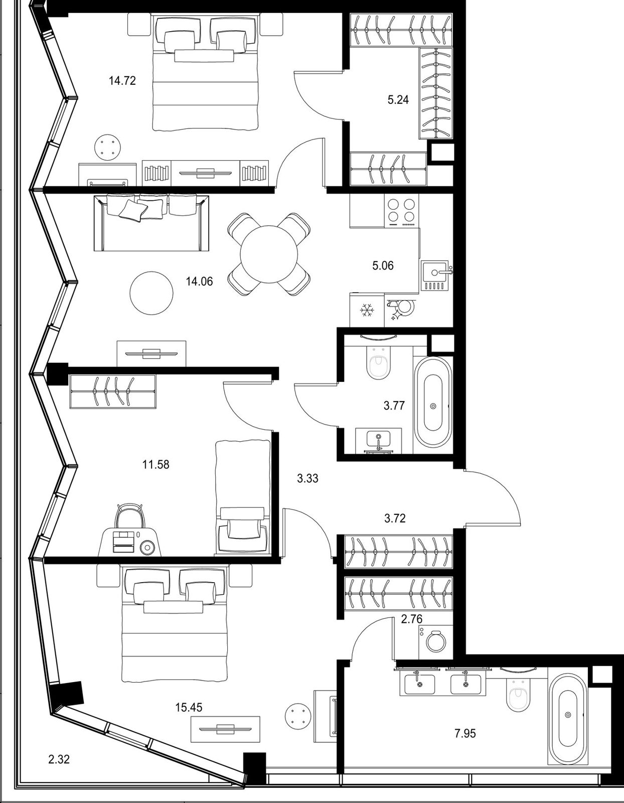 3-комнатная квартира, 90 м²