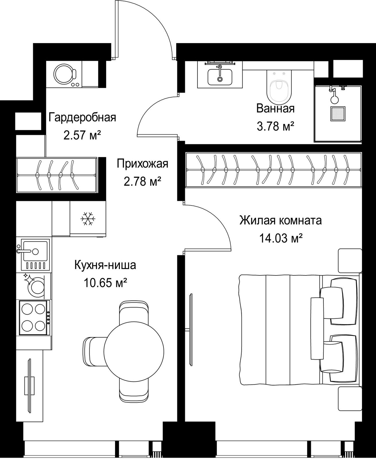 1-комнатная квартира, 33,8 м²