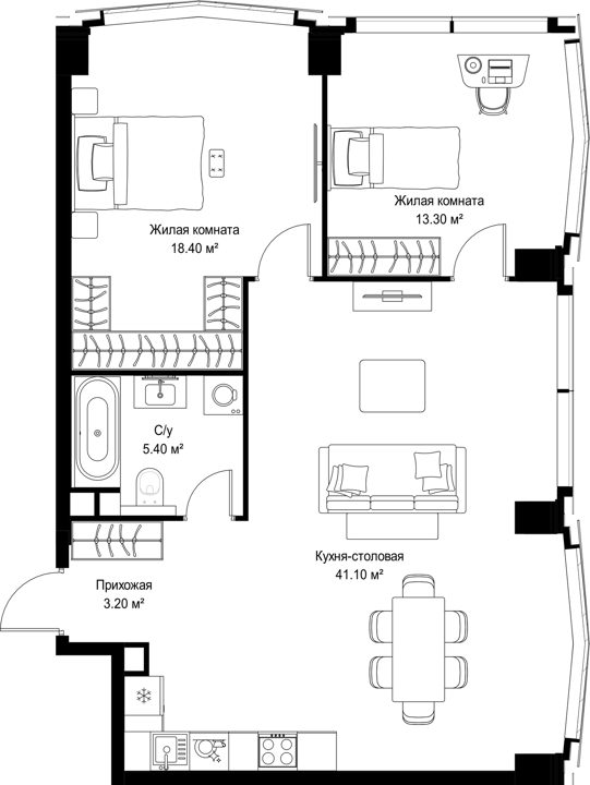 2-комнатная квартира, 81,4 м²