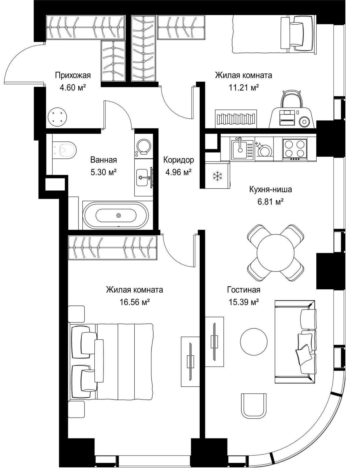 2-комнатная квартира, 64,8 м²