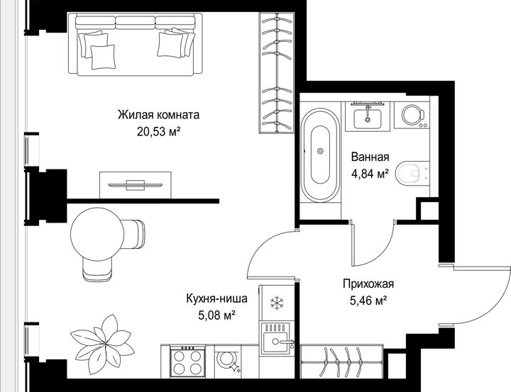 1-комнатная квартира, 35,9 м² — фото 1