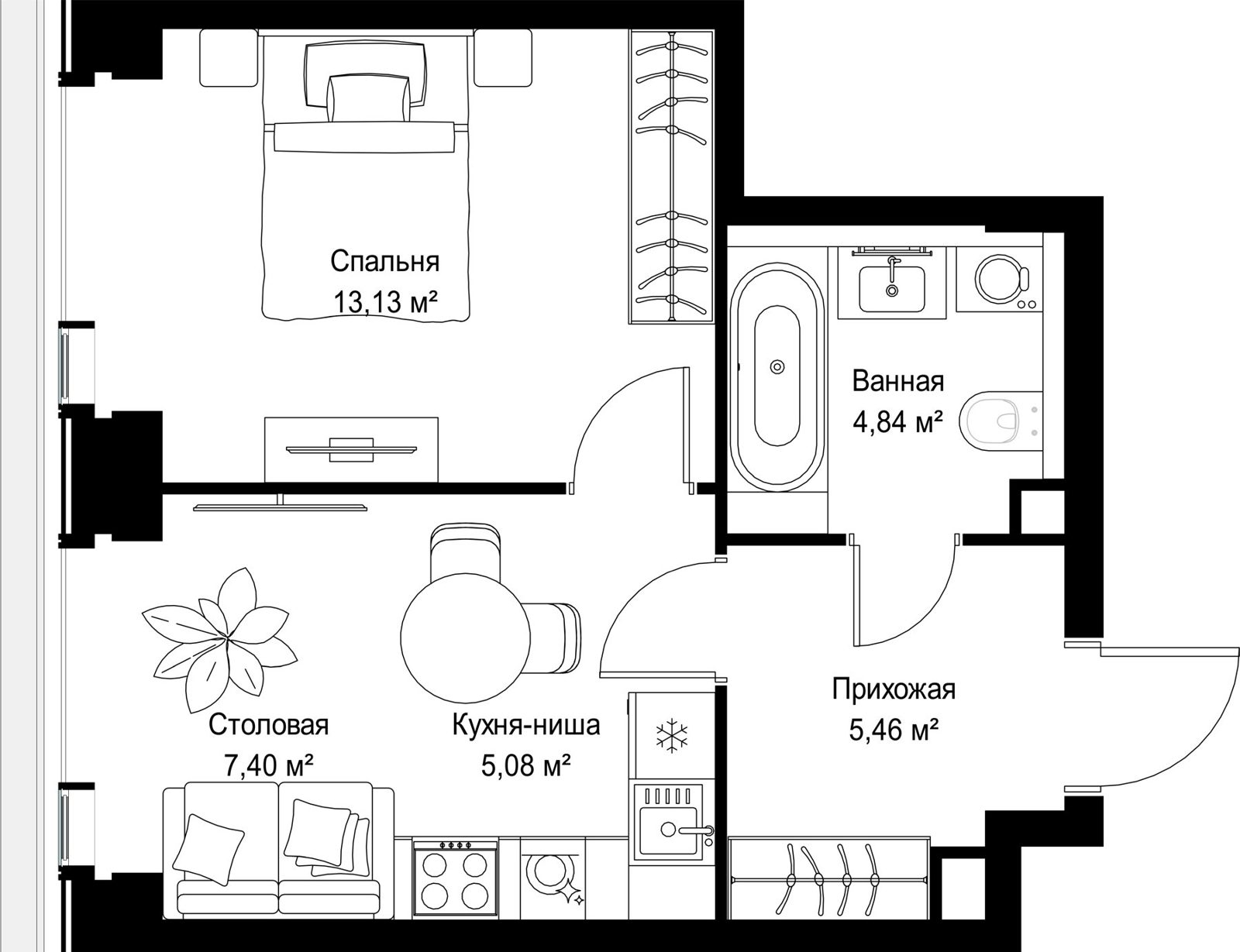 1-комнатная квартира, 35,9 м² — фото 2