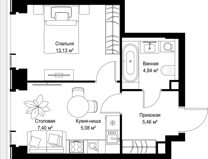1-комнатная квартира, 35,9 м² — фото 2
