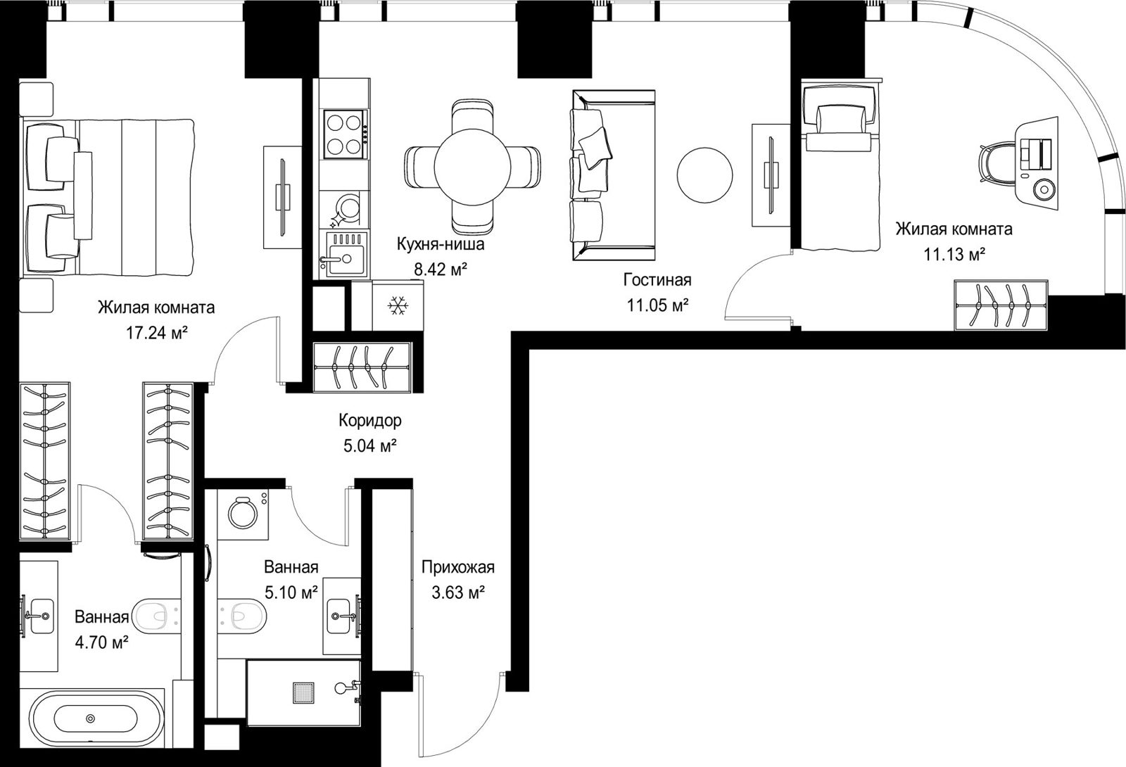 2-комнатная квартира, 66,3 м²