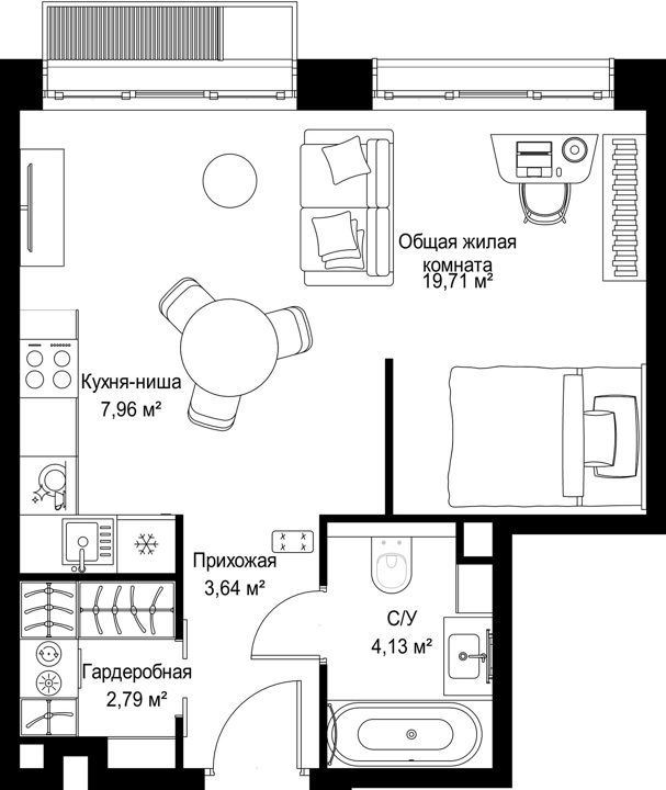 Квартира-студия, 38,2 м² — фото 1