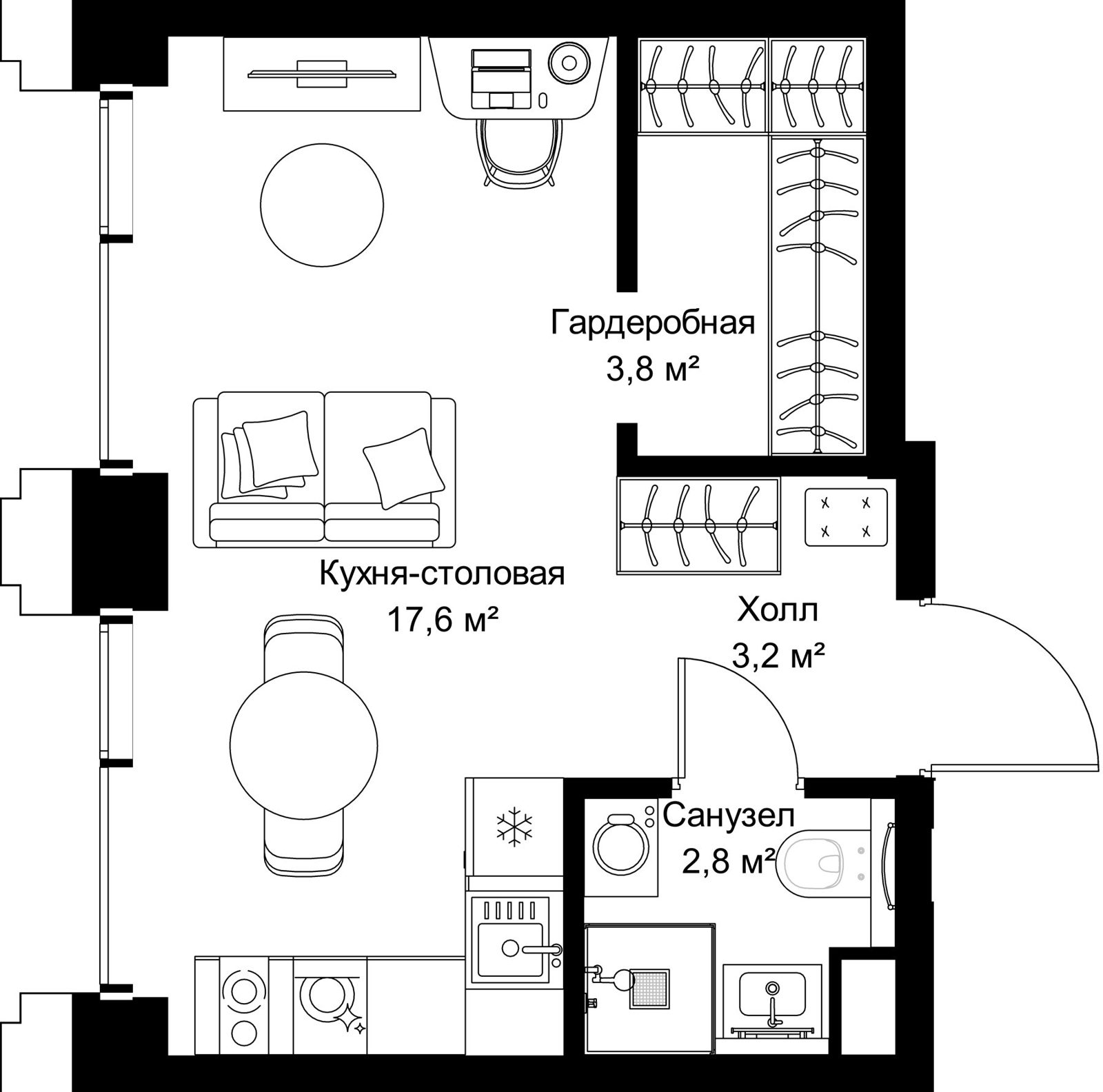 Квартира-студия, 27,4 м²