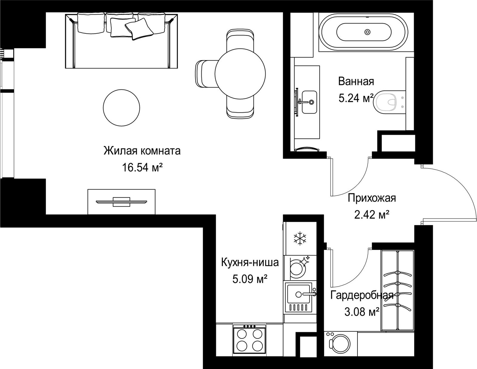 Квартира-студия, 32,4 м²