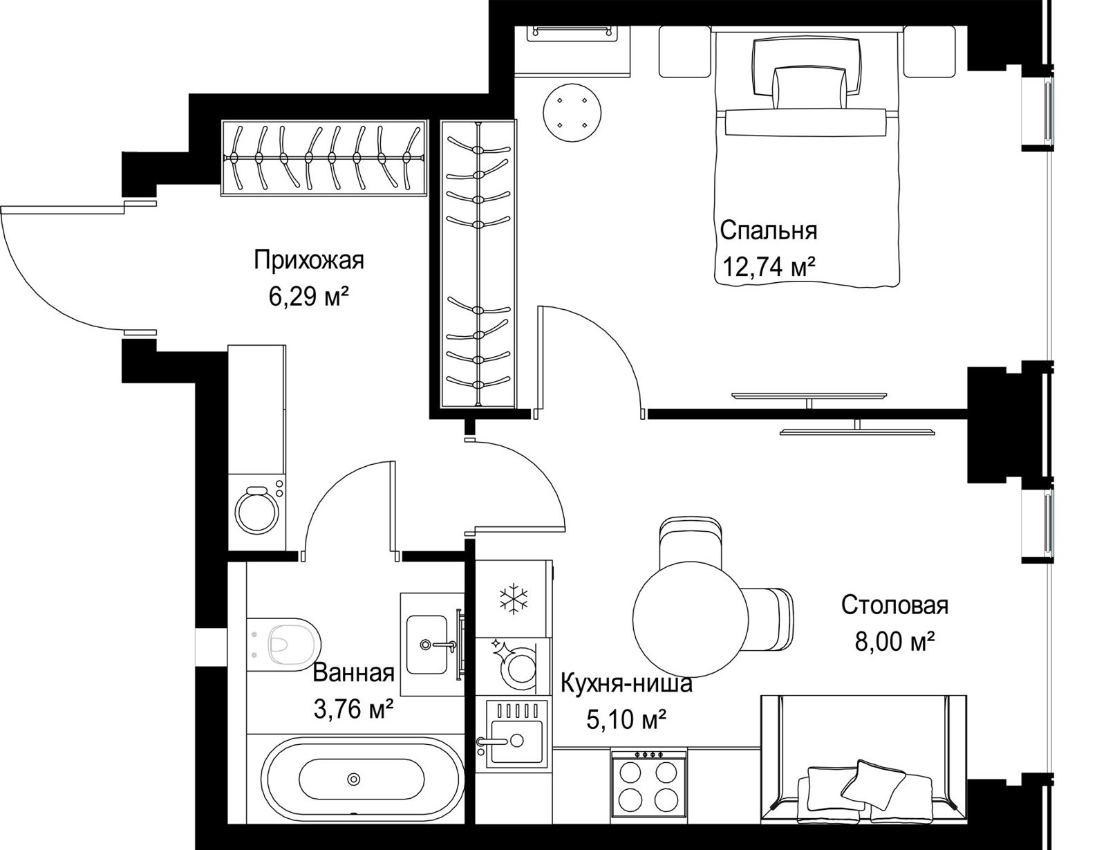 1-комнатная квартира, 35,9 м² — фото 2
