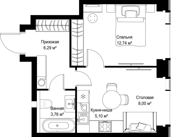 1-комнатная квартира, 35,9 м² — фото 2