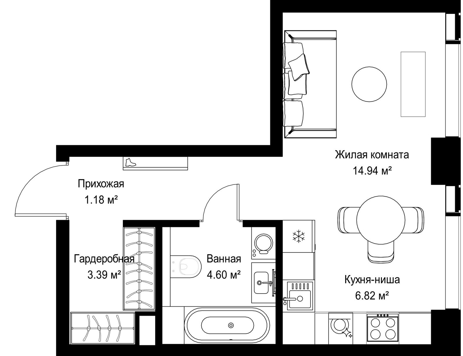Квартира-студия, 30,9 м²