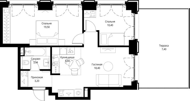 2-комнатная квартира, 67,9 м² — фото 1