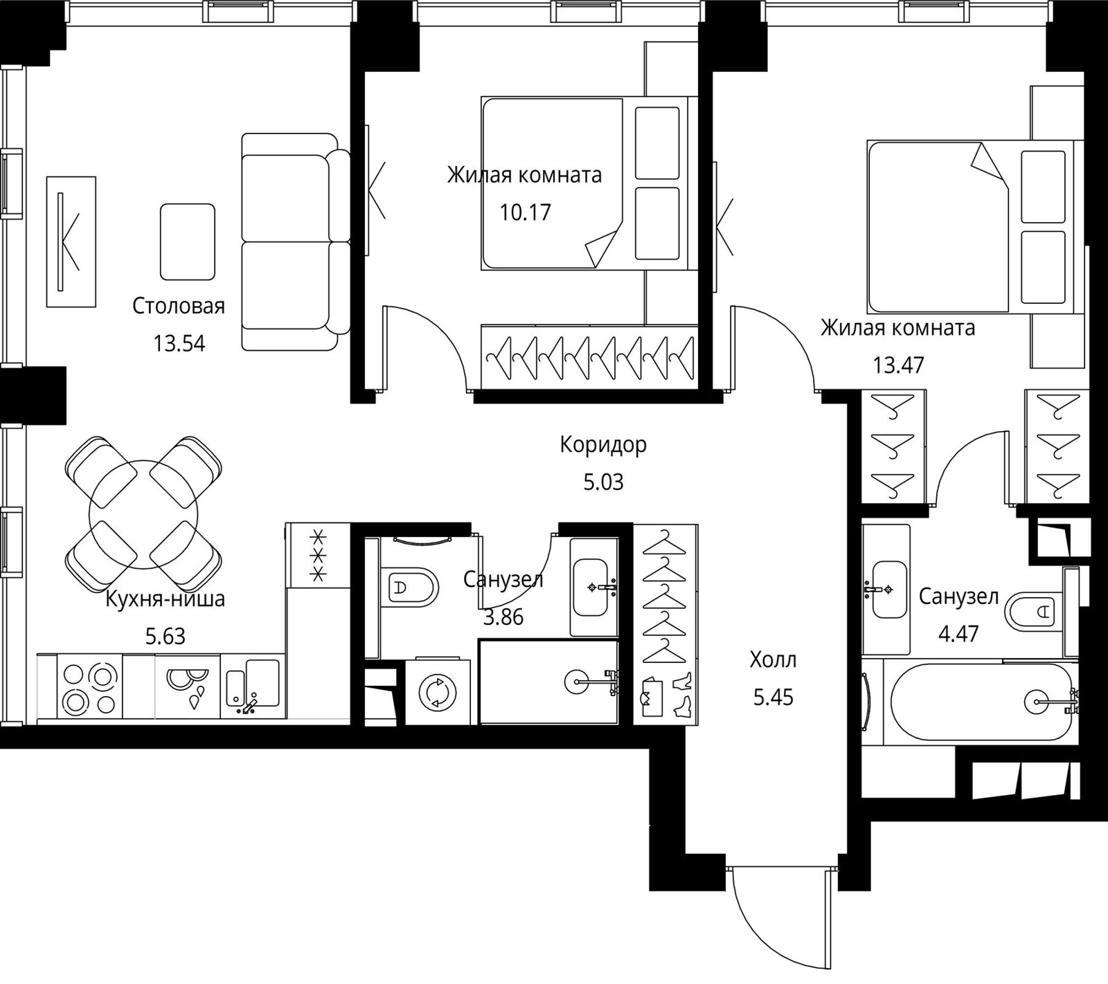 2-комнатная квартира, 61,6 м²