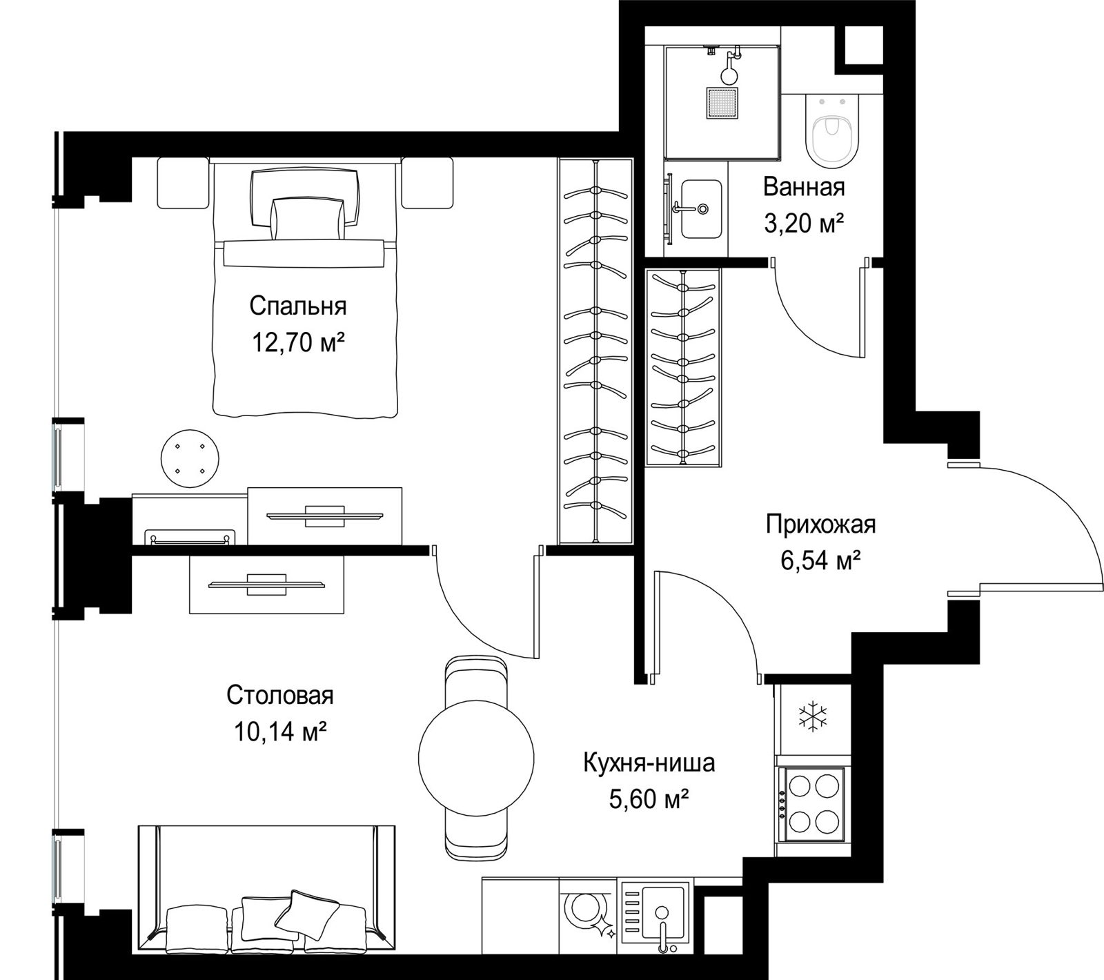 1-комнатная квартира, 38,2 м² — фото 2